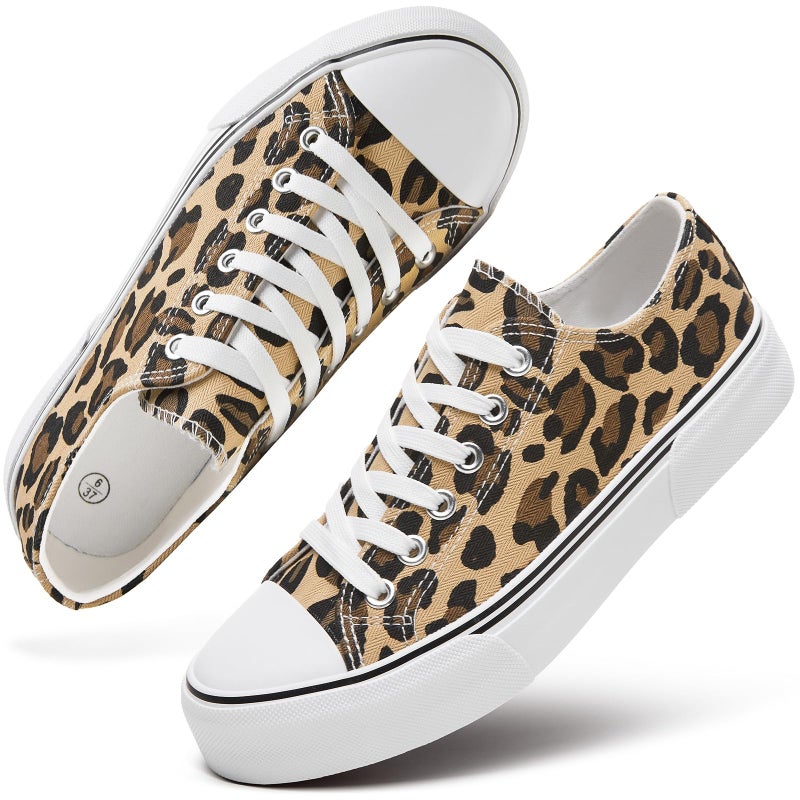 hash bubbie Women's Canvas Shoes Fashion Canvas Sneakers for Women Casual Tennis Shoes Low Top Walking Shoes(Leopard Print,US6) - Image 1